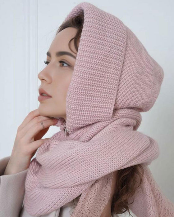 Großhandel Einfarbiger Gestrickter Kapuzenschal