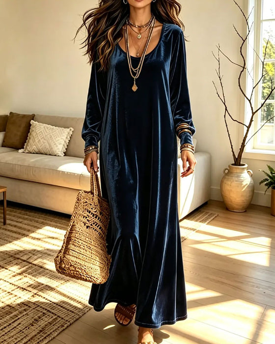 Kleid U-Ausschnitt Puffärmel Ausgestellter Rock Midi