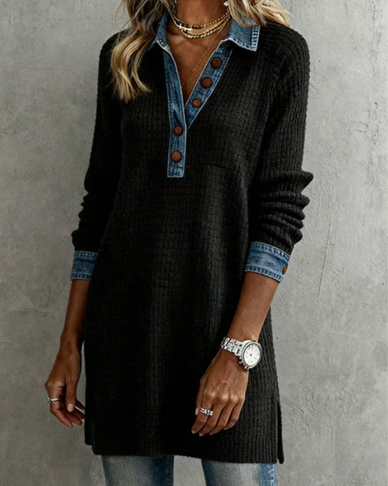 Top mit Revers und Kontrastfarben-Einsätzen