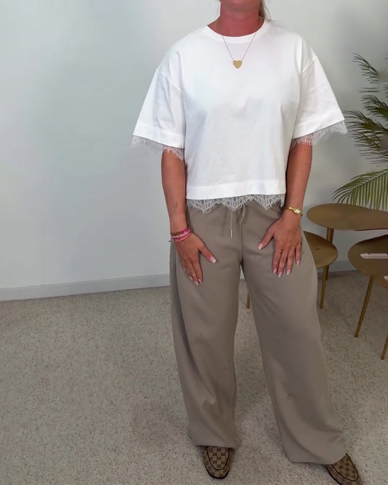 Bluse Rücken Schlitz Spitze Kurzarm