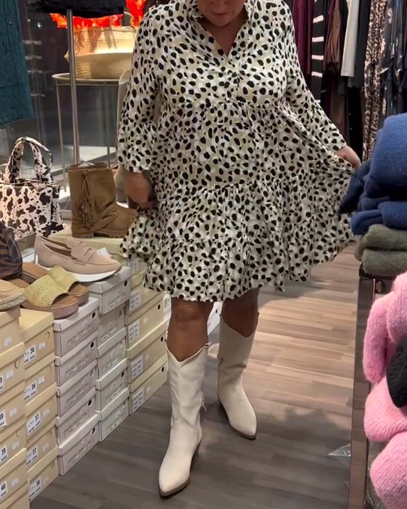 Kleid Glockenärmel Stehkragen Gedruckt