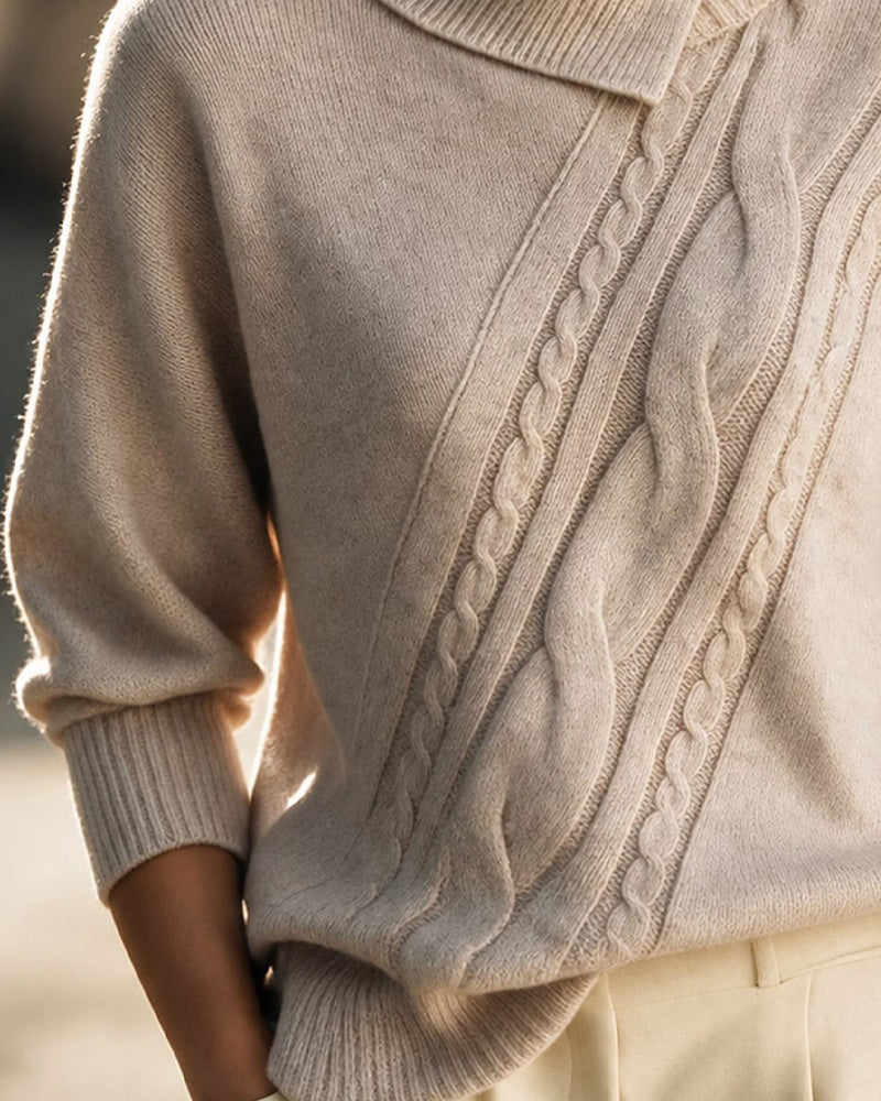 Pullover Diagonal Zopf Turtleneck Knopf