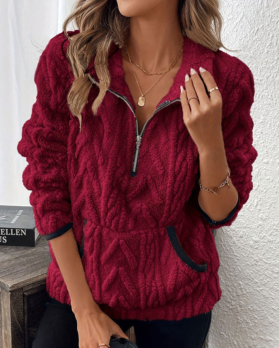 Sweatshirt Halber Reißverschluss Fleece Große Tasche