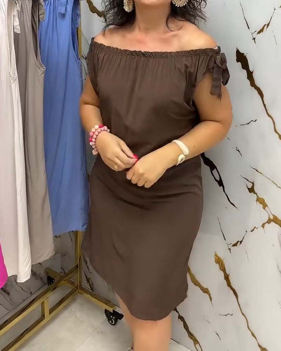 Kleid Off-Shoulder Krawatte Uni