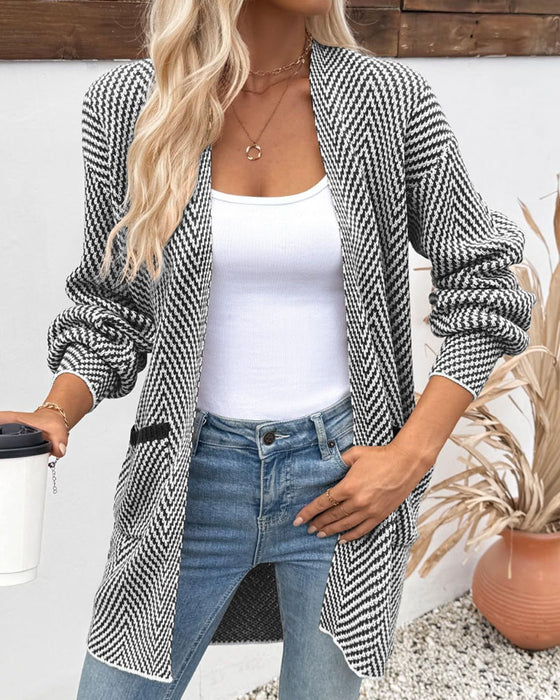 Cardigan Taschen Langer Pullover