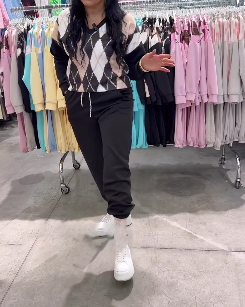 Zweiteiler mit Rautenmuster Oberteil und Hose