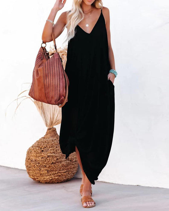 Kleid Uni Locker Tasche Maxi