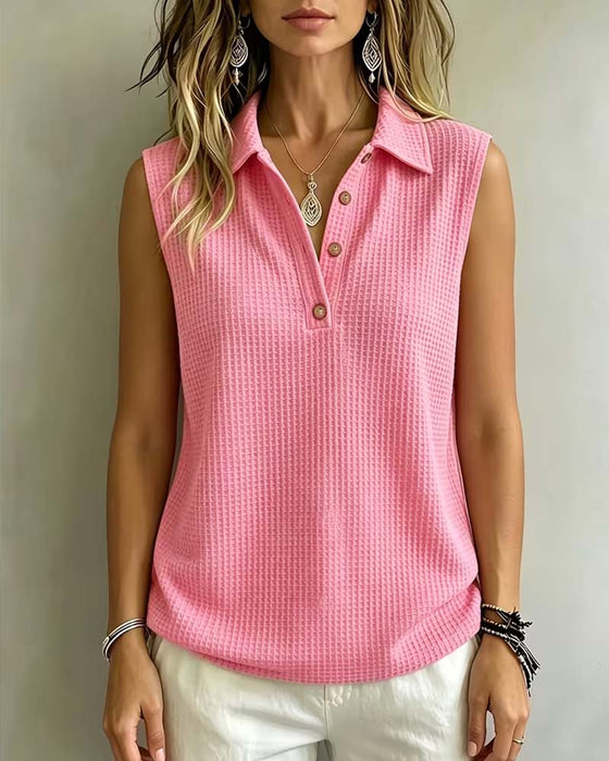 Tank Top Ärmellos Polo Kragen Waffel