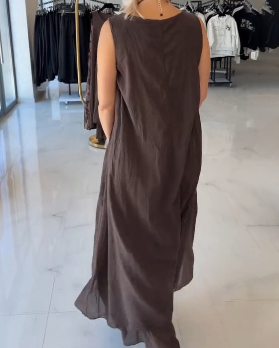 Kleid Runder Ausschnitt Asymmetrisch Ärmellos Ausgestellt