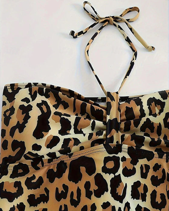 Tankini Neckholder A-Linie Leopardenmuster Dreieck