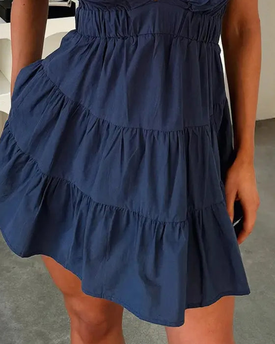 Kleid Tiefes V Rüsche Ärmellos