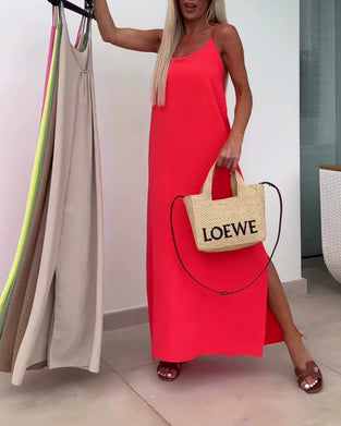 Kleid Ärmellos Strapless Einfarbig Schlitz