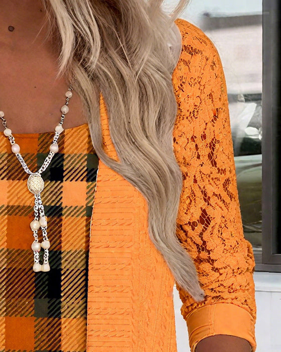 Top mit faux Zwei-Teile-Karo-Design