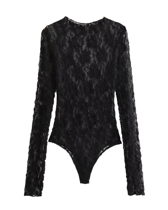 Bodysuit Rundhals Langarm Spitze