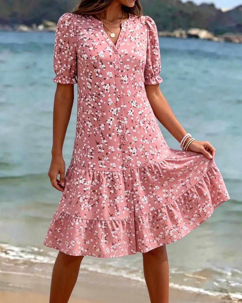 Kleid Blumen V-Ausschnitt Gestuft