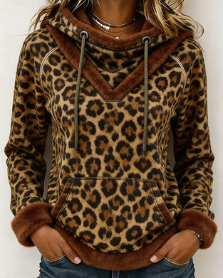 Sweatshirt Leopardenmuster Mit Kapuze Kordelzug