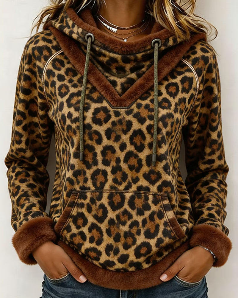 Sweatshirt Leopardenmuster Mit Kapuze Kordelzug