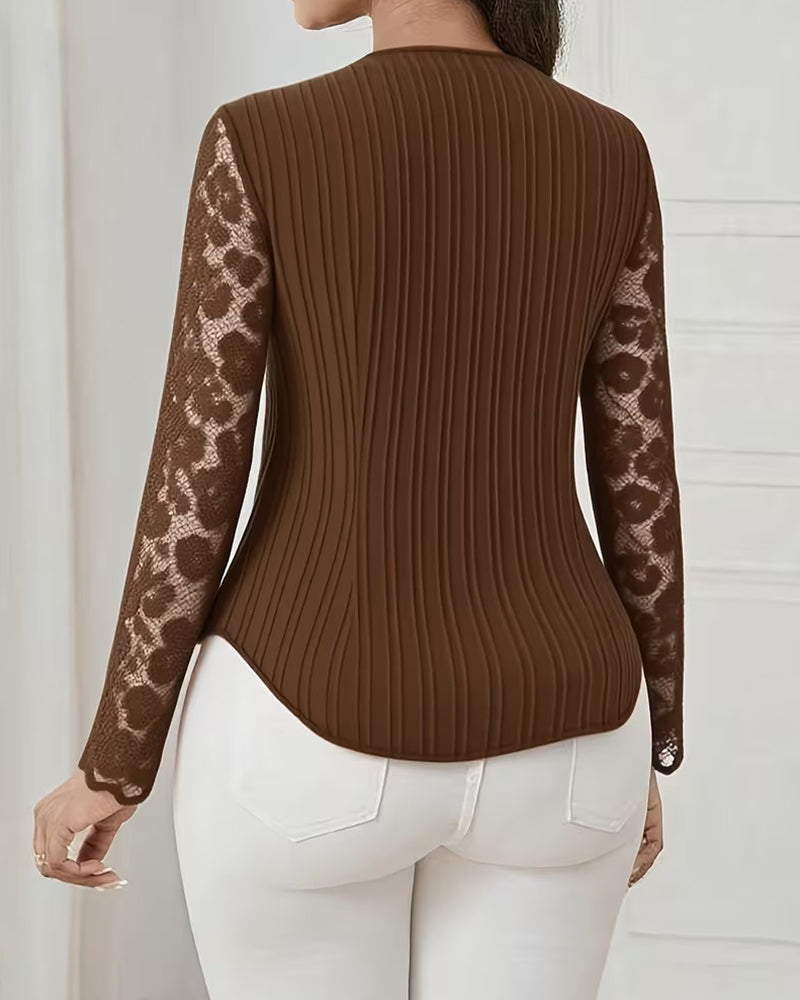 Bluse Spitze Patchwork Slim Fit