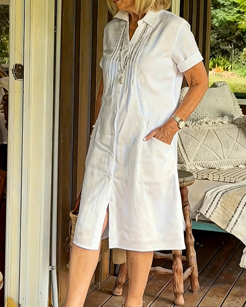 Hemdkleid einfarbig geknöpft kurzärmlig