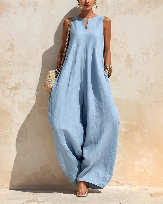Jumpsuit Kleiner V-Ausschnitt Weit