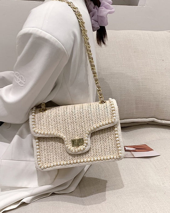 Beliebte Perlen Strohtasche
