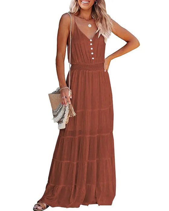 Kleid Gestuft Kuchen Spaghettiträger Maxi