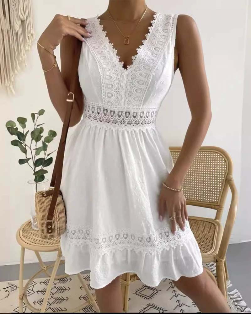 Kleid einfarbig Spitze rückenfrei