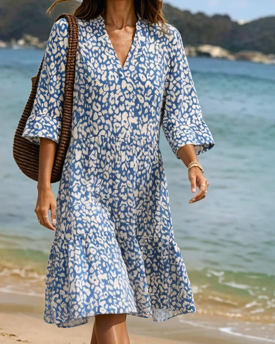 Kleid Rüsche V-Ausschnitt Leopard