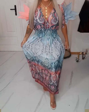 Kleid V-Ausschnitt Taille Drapiert Urlaub