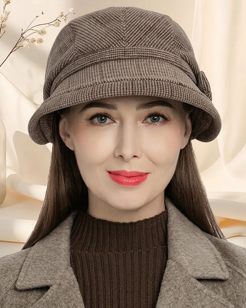 Damen Elegante Karomuster Schleife Dekor Baskenmütze