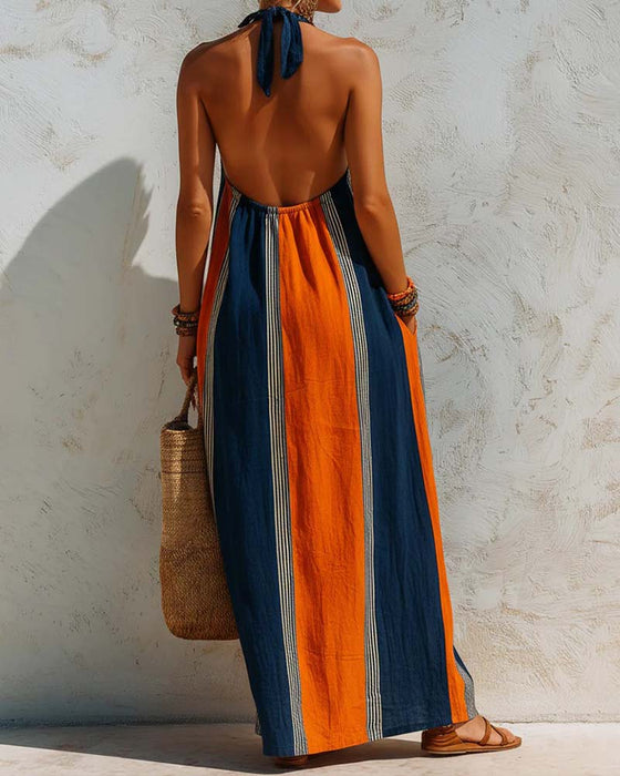 Kleid Farbblock Senkrechter Streifen Halter