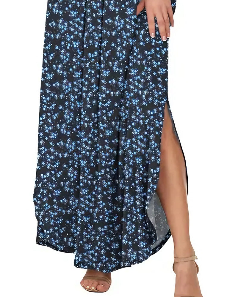 Kleid Elegant Tintenwäsche Blumen Maxi