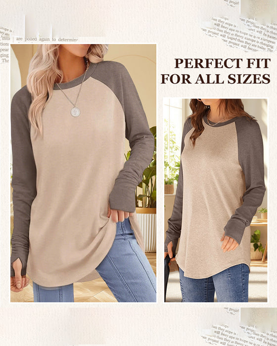Rundhalsausschnitt Raglan Colorblock Langarmshirt