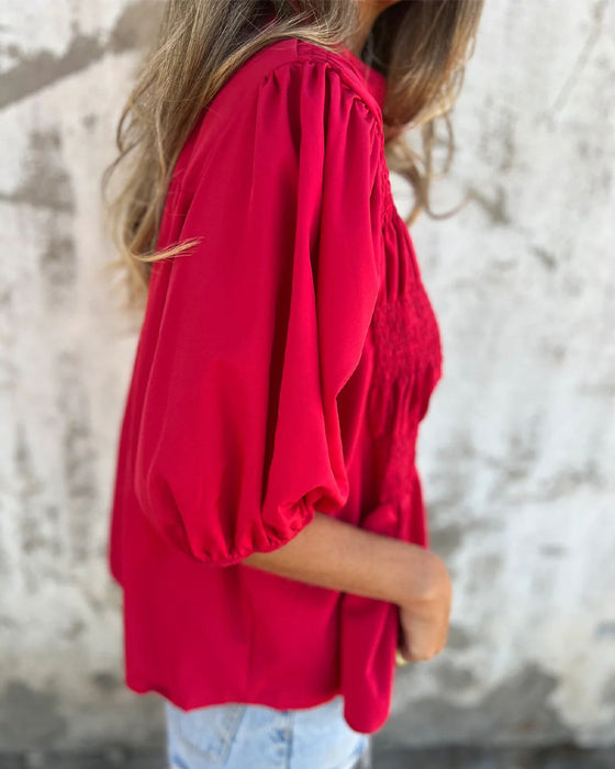 Bluse Casual Mode Kurzarm Einfarbig