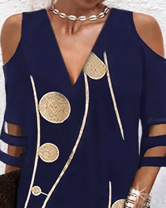V-Ausschnitt-Off-Shoulder-Kleid Mit Spitzeneinsatz