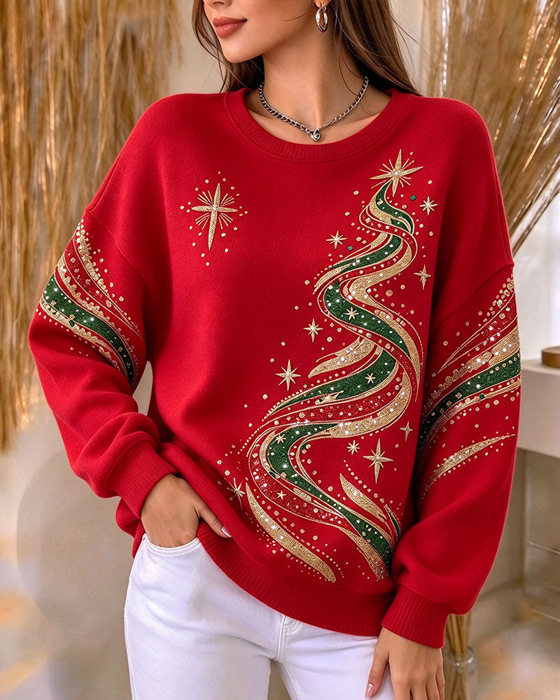 Sweatshirt Weihnachtsbaum Druck Langarm Locker