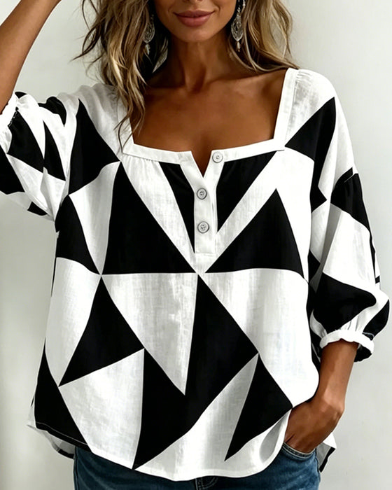 Bluse Lässig Geometrischer Druck