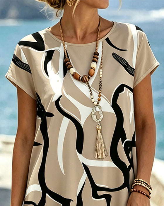 Kleid Rundhals Geometrischer Druck