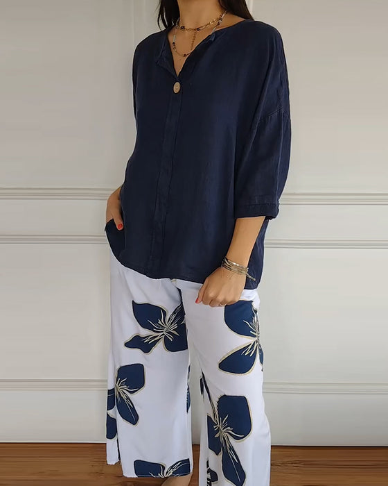 Set Rundhalsausschnitt Casual Bedruckte Hose