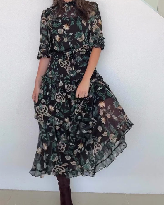 Kleid Vintage Blumig Puffärmel