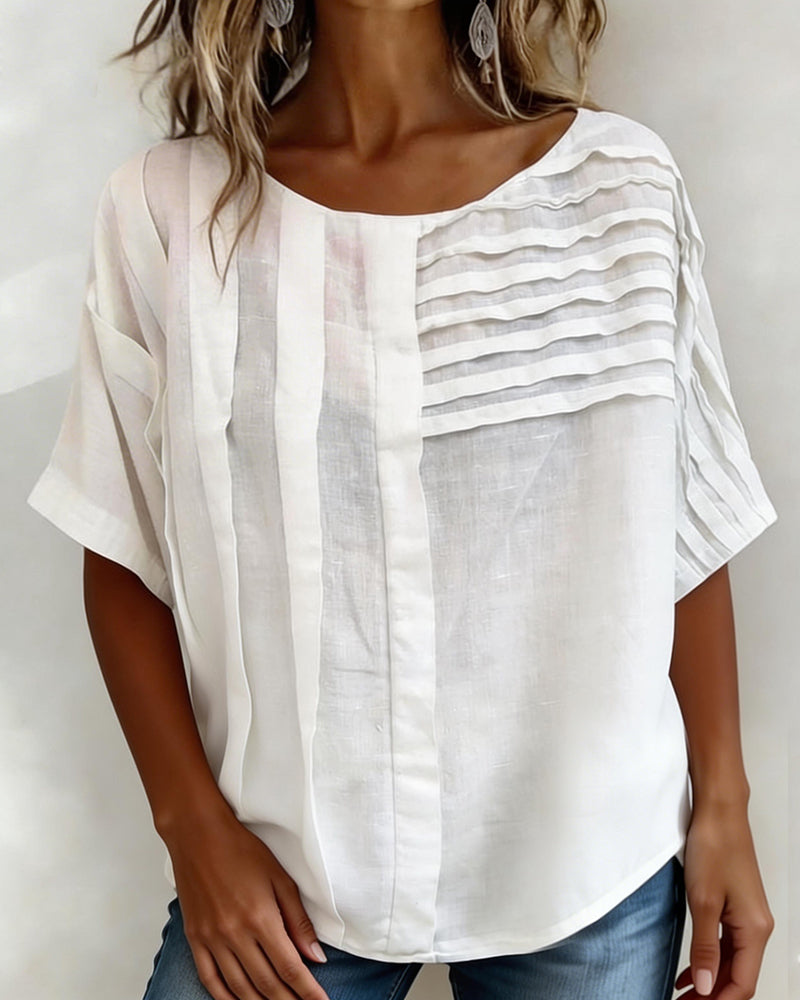 Blouse Asymmetrisch Gefaltet Runder Hals