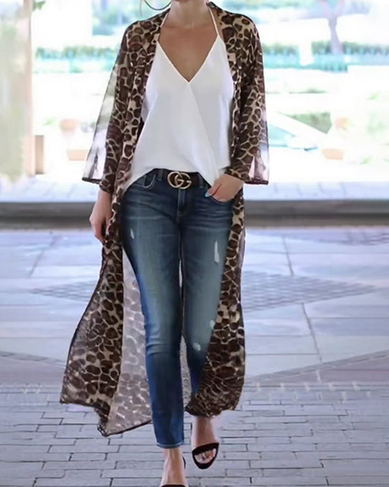 Mantel Lang Leopardendruck Sonnenschützend