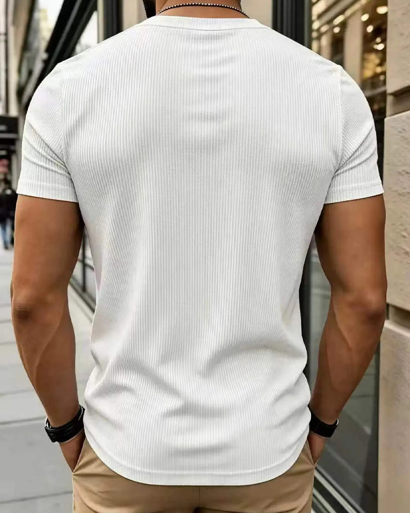 T-Shirt V-Ausschnitt Gerippt Uni Farbe Herren