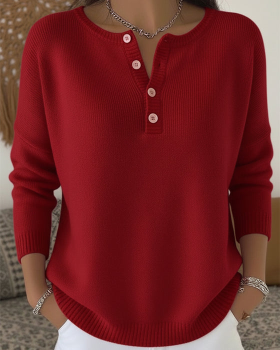 Langärmeliger Einfarbiger Strickcardigan Mit Knöpfen