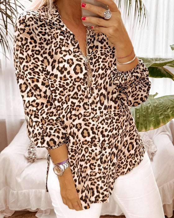 Bluse Langarm modischer Leopardenprint