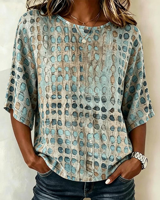 Blusen Rundhals Kurzarm Polka Dot