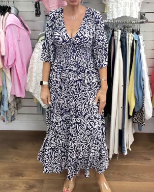 Kleid Abstrakter Druck V-Ausschnitt