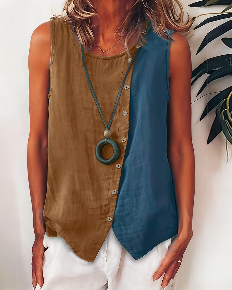 Tank Topp Fargeblokk Ermeløs Lin