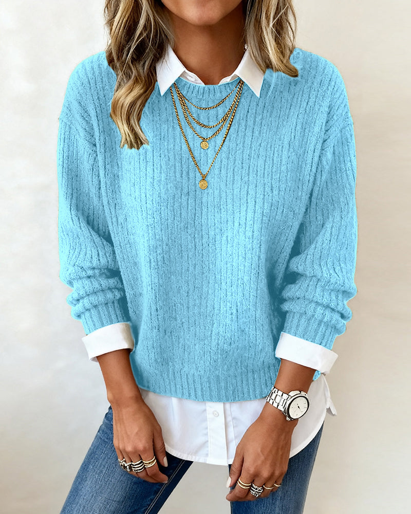 Pullover Mit Hemdkragen Und Patchwork-Design