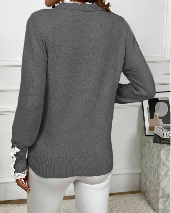 Eleganter Pullover Mit Spitzenbesatz